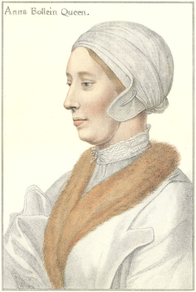 Queen Anne Boleyn by Bartolozzi after Holbein. Henry VIII's court 1884 print